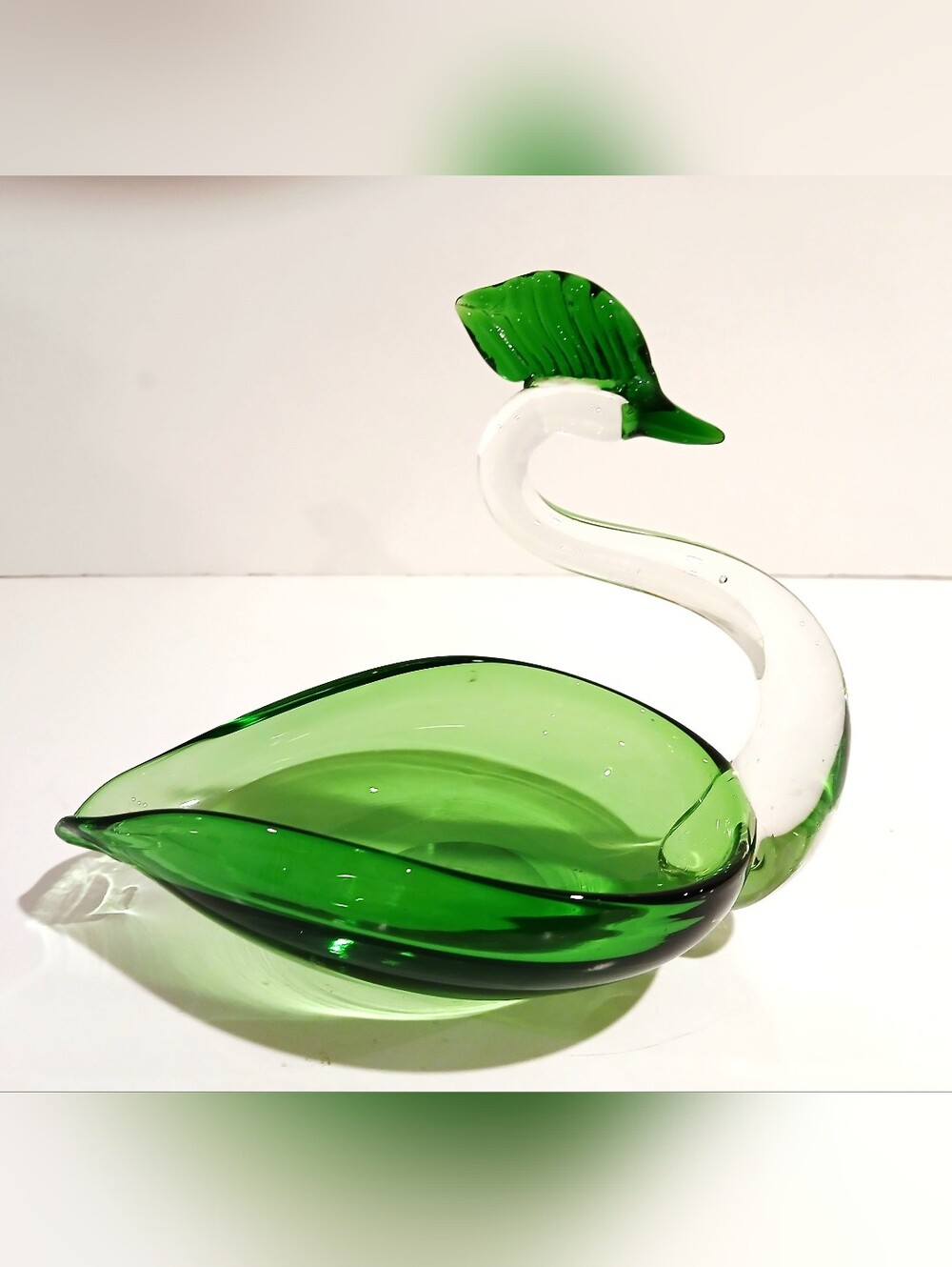Vintage Green Glass Swan Decorative Bowl - Brand